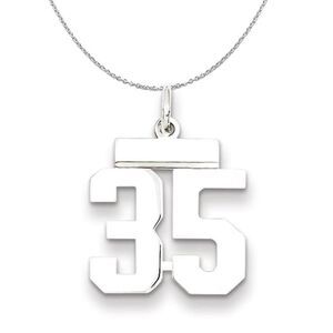 Silver, Athletic Collection Medium Polished Number 35 Necklace - 24 In